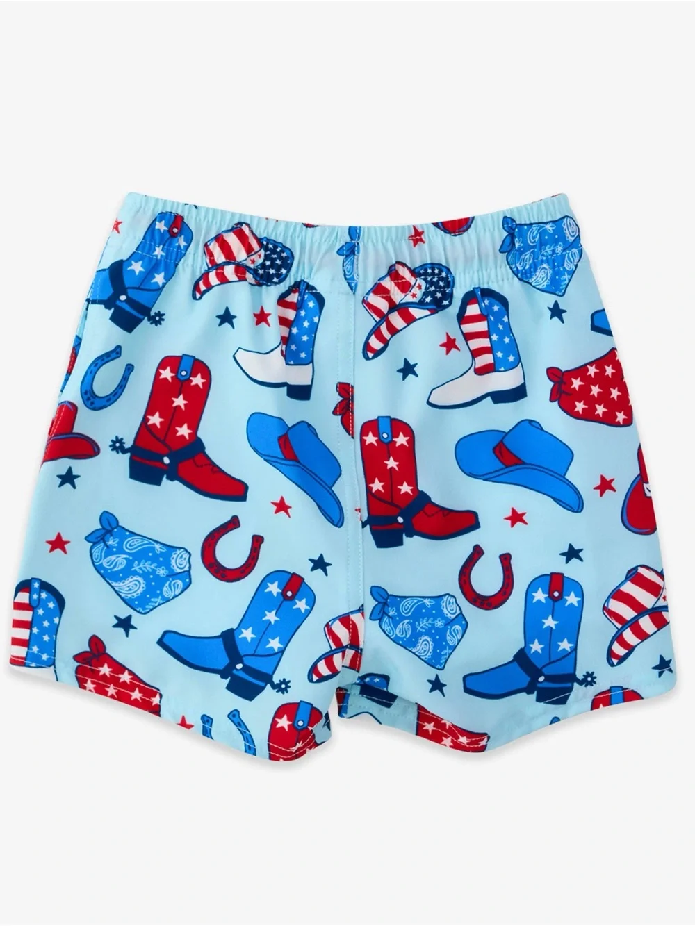 Ruggedbutts Boys Light Blue Spurs Cowboy Print Swim Trunks 2T